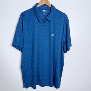Izod Golf Men's XXL Short Sleeve Polo W/Swingflex‎ Stretch Blue Polka Dot Active